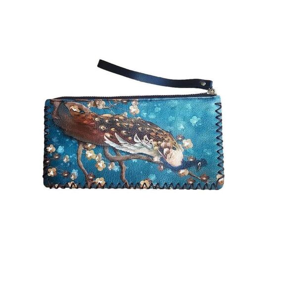Peacock multicolor faux leather wallet Wristlet - Picture 1 of 8